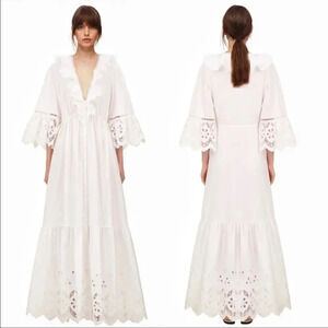 Self Portrait Lace Bell Sleeve Cotton Broderie Maxi Dress-sz 4-NWT